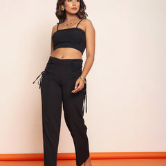 Black corset top with draw-string straight pant