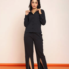 Black rhinestone slited straight pant