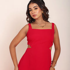 Hot pink side cut -outs fringes dress
