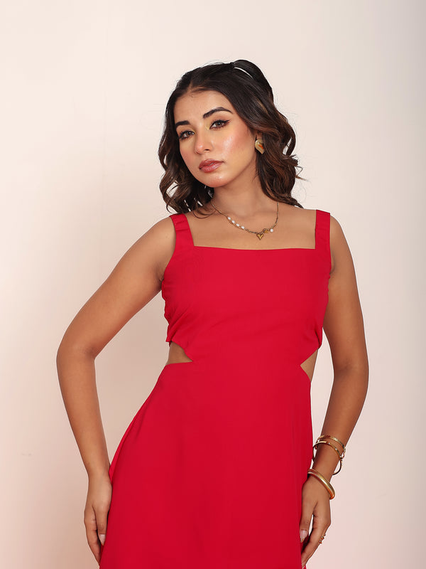 Hot pink side cut -outs fringes dress