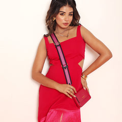 Hot pink side cut -outs fringes dress