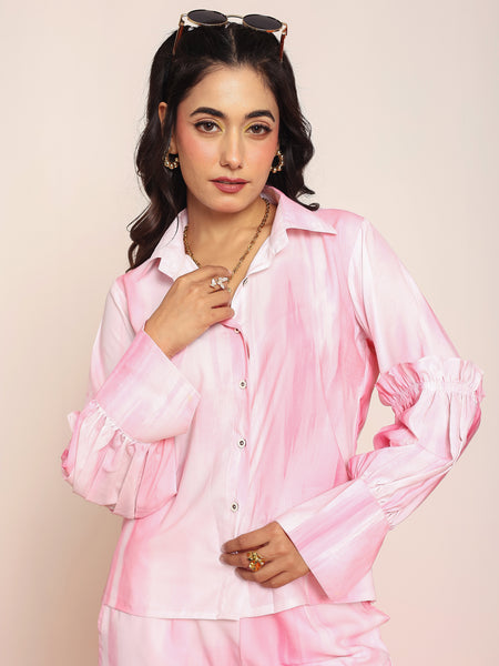 Printed pink ruffled shirt