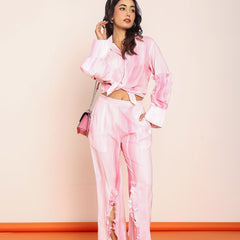 Printed pink ruffled pant