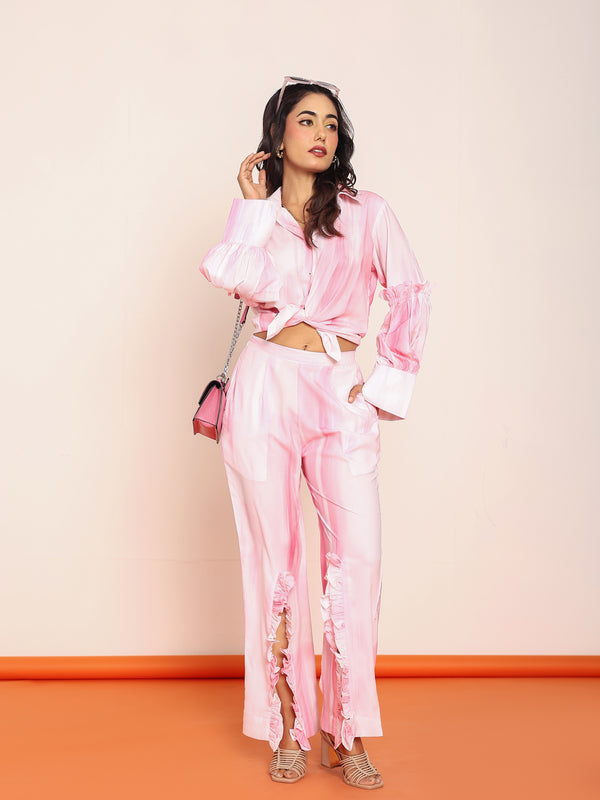 Printed pink ruffled pant