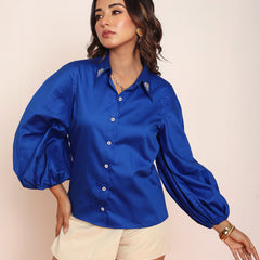 Honey bee embroidered shirt with balloon sleeves