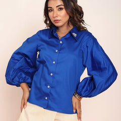 Honey bee embroidered shirt with balloon sleeves