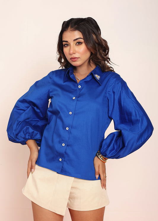 Honey bee embroidered shirt with balloon sleeves