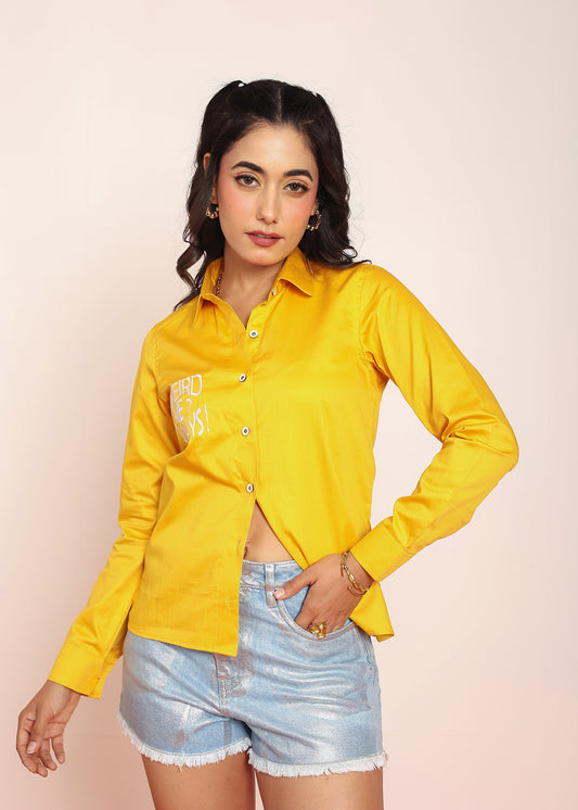 Embroidered shirt with shaped collar