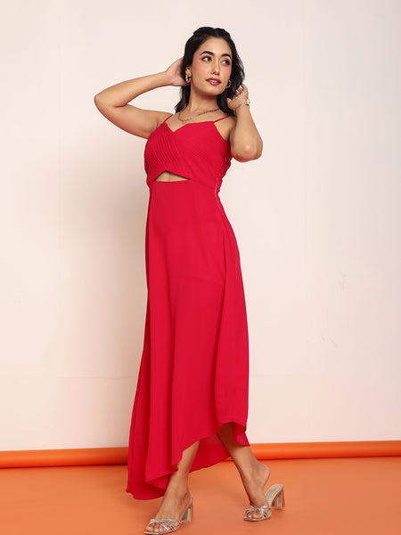 Pleated waist- cut maxi dresss