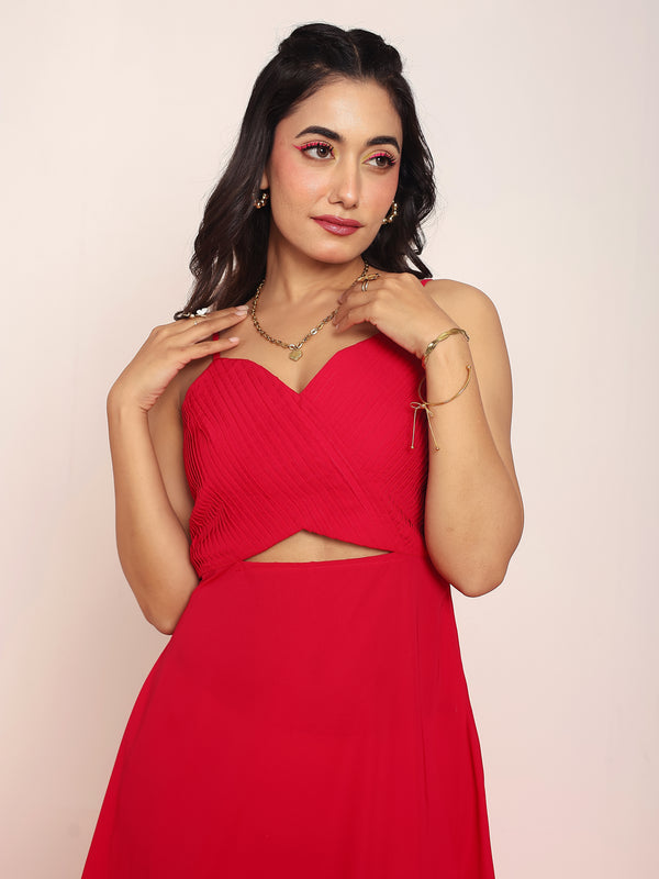 Pleated waist- cut maxi dresss