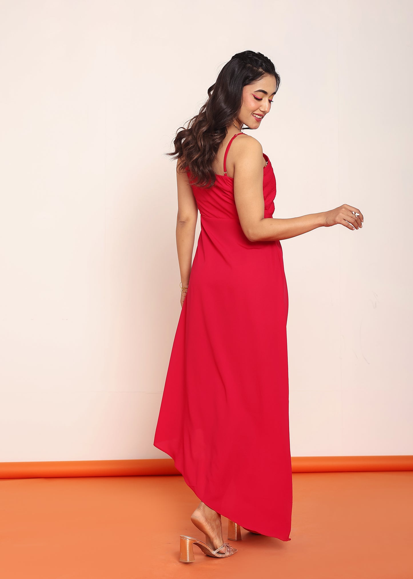 Pleated waist- cut maxi dresss