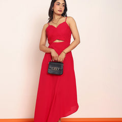 Pleated waist- cut maxi dresss