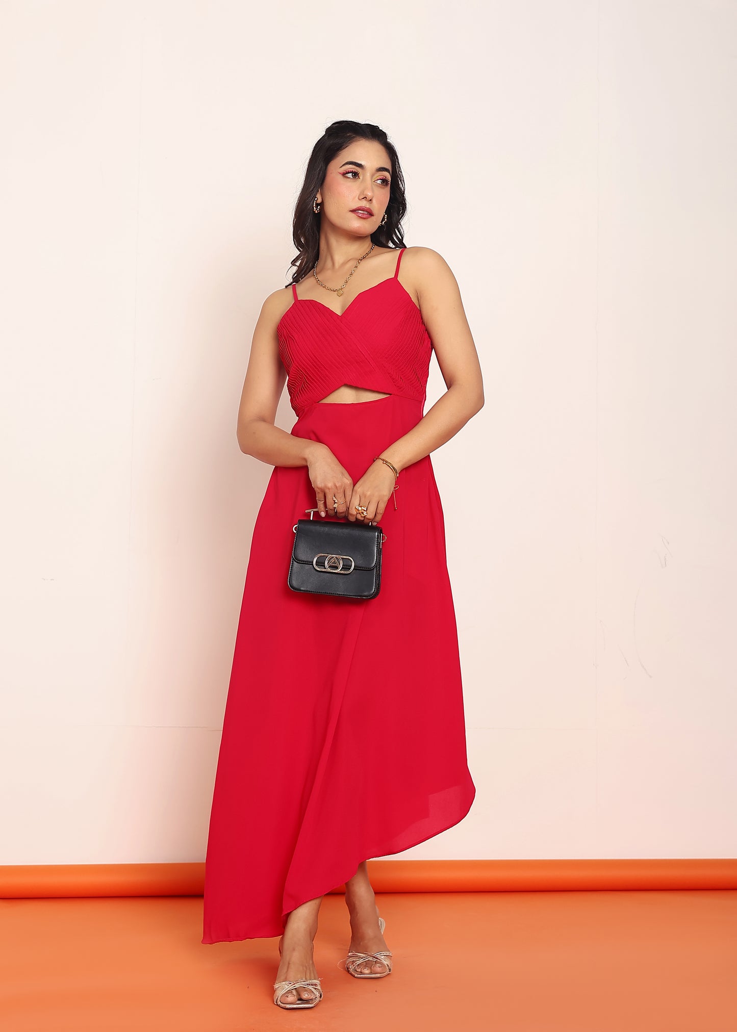 Pleated waist- cut maxi dresss