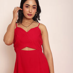 Pleated waist- cut maxi dresss