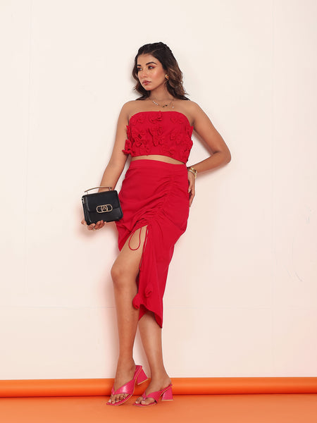 Red tube top with draw string skirt