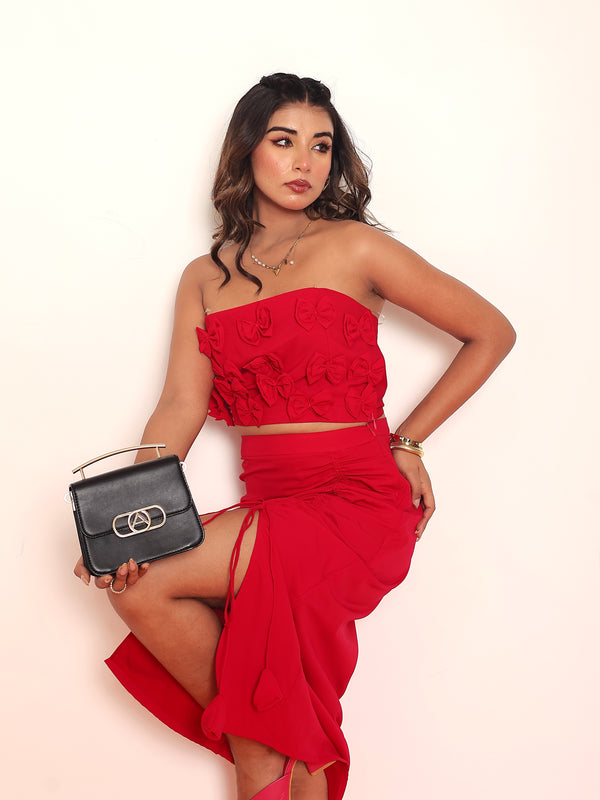 Red tube top with draw string skirt