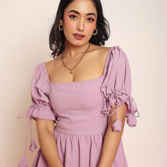 Lavender mini dress  with puff sleeves