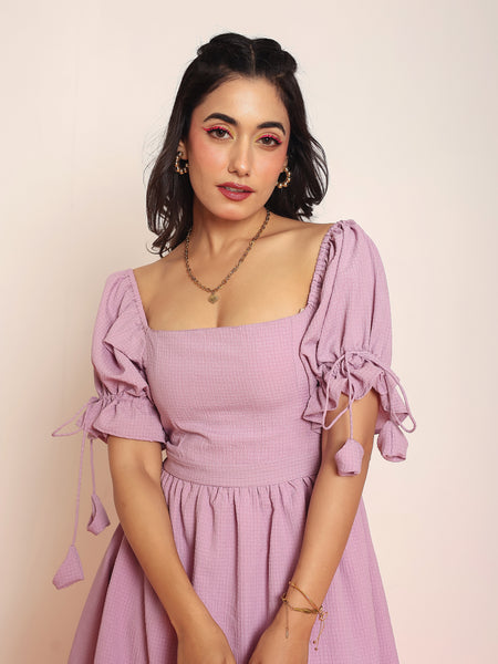 Lavender mini dress  with puff sleeves