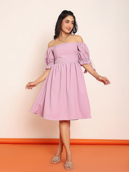 Lavender mini dress  with puff sleeves