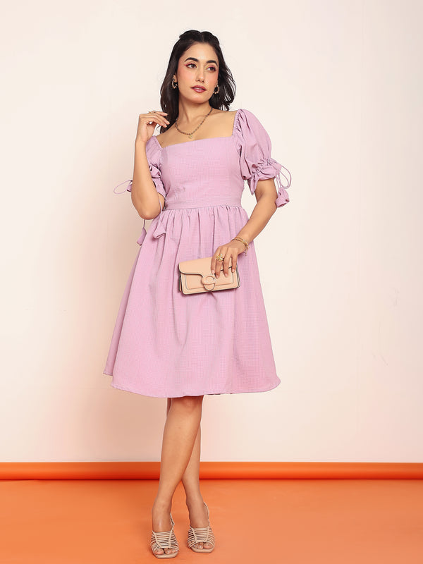Lavender mini dress  with puff sleeves