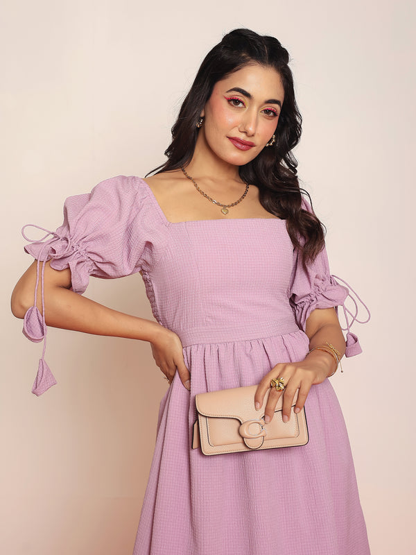 Lavender mini dress  with puff sleeves