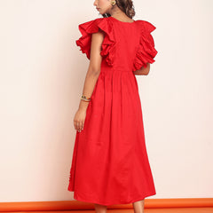Midi dress with ruffled sleeeve