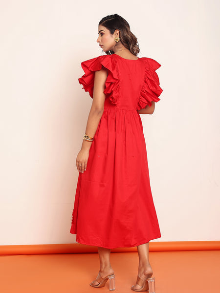 Midi dress with ruffled sleeeve