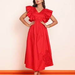 Midi dress with ruffled sleeeve