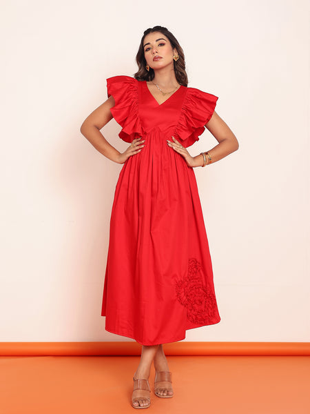 Midi dress with ruffled sleeeve