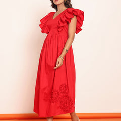 Midi dress with ruffled sleeeve