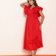 Midi dress with ruffled sleeeve