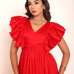 Midi dress with ruffled sleeeve