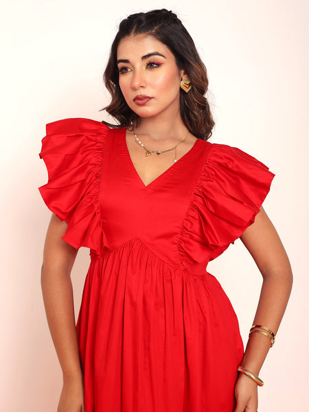 Midi dress with ruffled sleeeve