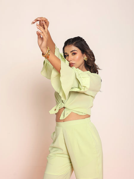 Pastel lime green ruffled shirt