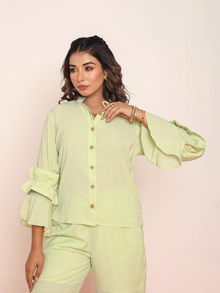 Pastel lime green ruffled shirt