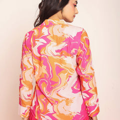Printed top with solid knotting skirt