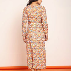 Printed waist-cutout maxi dress with belt