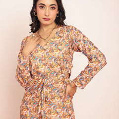 Printed waist-cutout maxi dress with belt