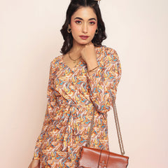 Printed waist-cutout maxi dress with belt