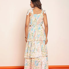 Printed maxi tiered dress with side waistcutouts