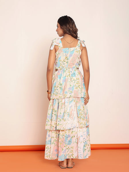 Printed maxi tiered dress with side waistcutouts
