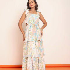 Printed maxi tiered dress with side waistcutouts