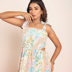 Printed maxi tiered dress with side waistcutouts