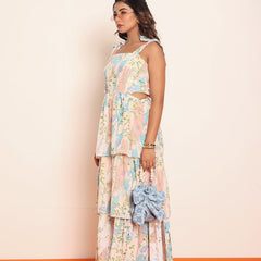 Printed maxi tiered dress with side waistcutouts