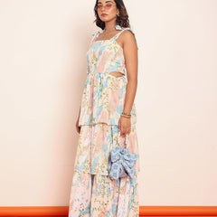 Printed maxi tiered dress with side waistcutouts