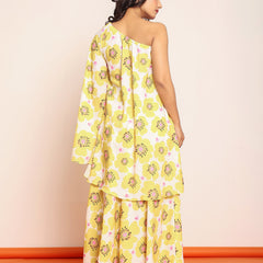 Printed umbrella -cut top with side slited skirt