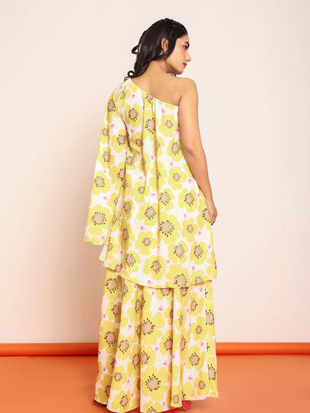 Printed umbrella -cut top with side slited skirt