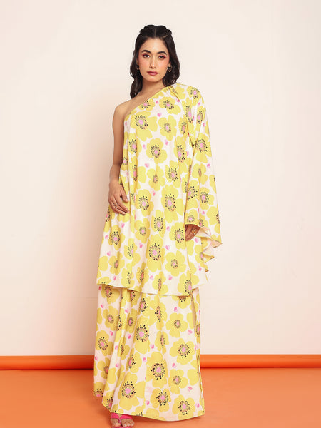 Printed umbrella -cut top with side slited skirt
