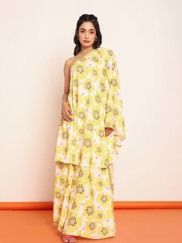 Printed umbrella -cut top with side slited skirt