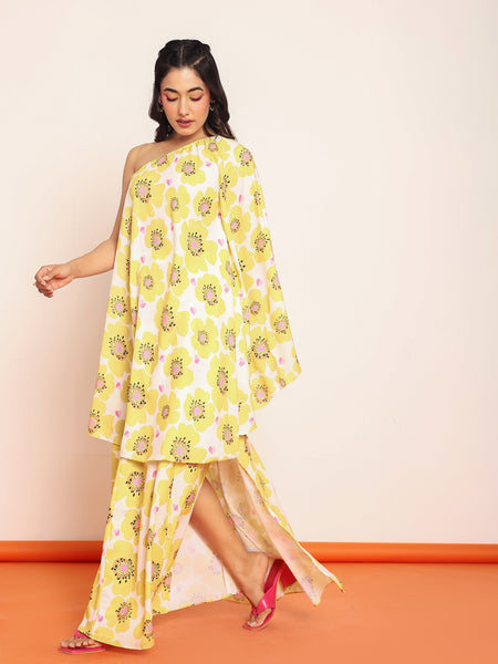 Printed umbrella -cut top with side slited skirt